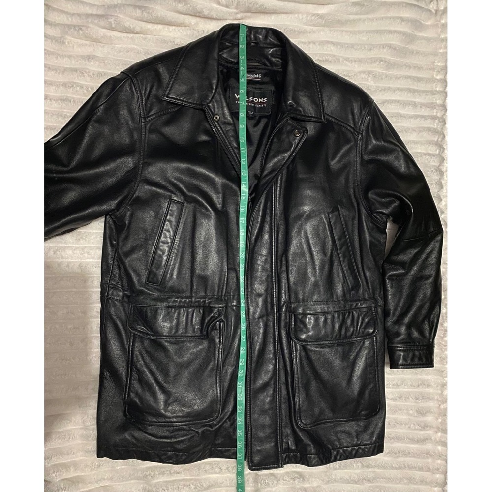 Wilson's Leather Men's Black Leather Coat Large Thinsulate Zip Out Liner Winter - Picture 12 of 15